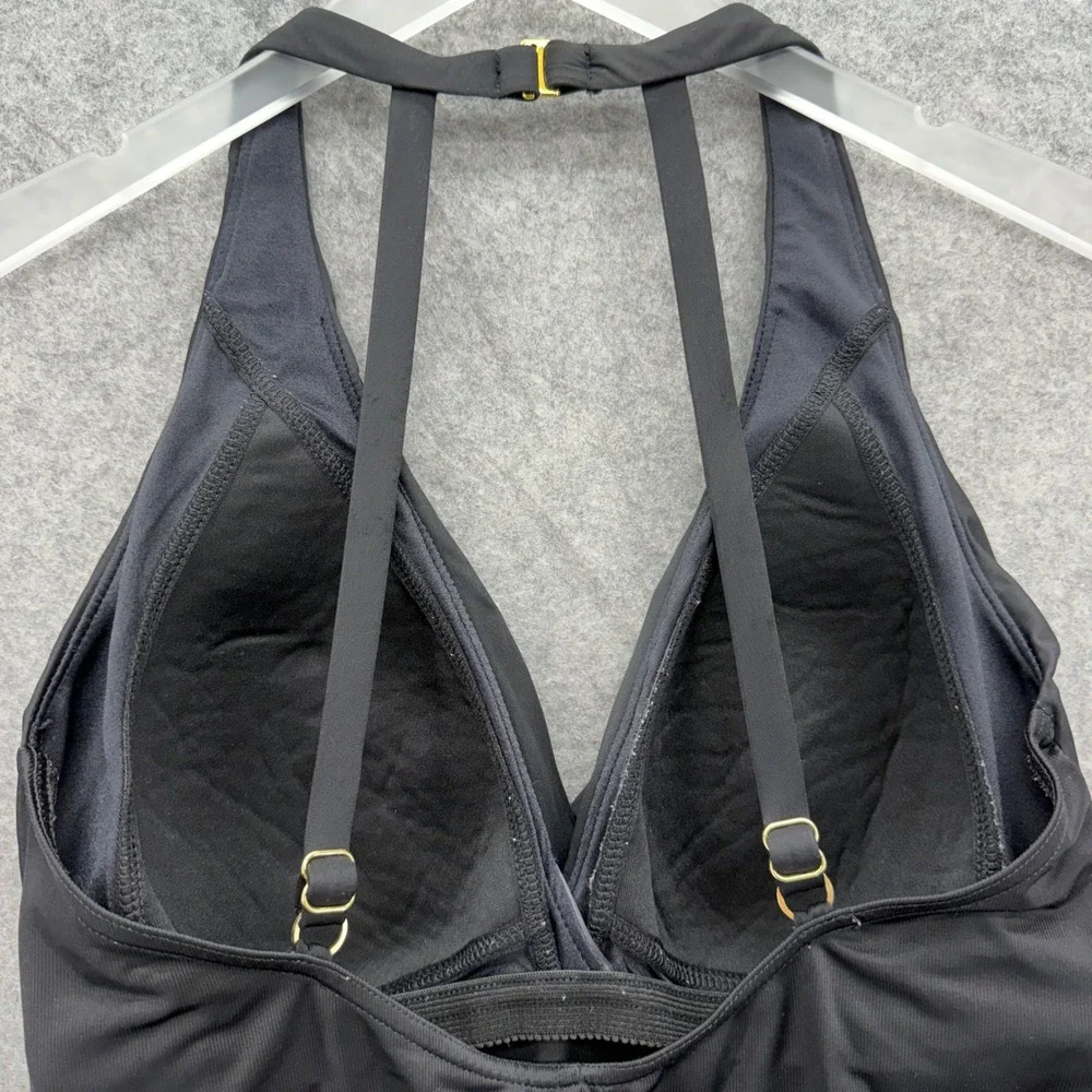 Miraclesuit Wrapsody One Piece Swimsuit Size 12 Black Halter Tummy Control